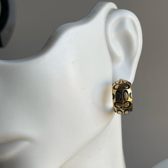 Coach Elegant Gold and Black Hoop Earrings - Picture 4 of 9